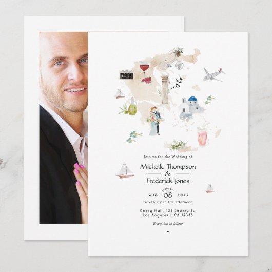 Carte de Grèce Photo de mariage de destination (Devant / Derrière)