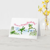 Carte de grenouilles de joyeux anniversaire (Fleur jaune)