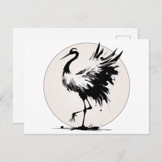 Carte de grue Sumi-e (Devant / Derrière)