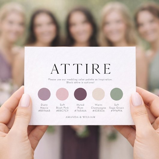 Carte de guide de tenue de mariage avec palette de