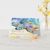 Carte de Haïku de Petite Tortue de Mer Endormie Ho (Fleur jaune)