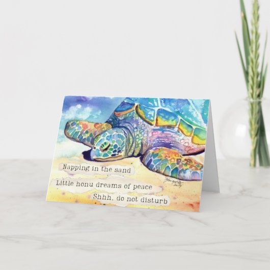 Carte de Haïku de Petite Tortue de Mer Endormie Ho (Devant)