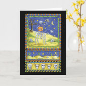 Carte de Halloween avec le cowboy squelettique (Fleur jaune)