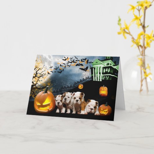 Carte de Halloween de bouledogue (Fleur jaune)