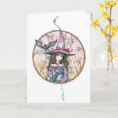 Carte de Halloween de chat sorcière par Molly Harr (Fleur jaune)