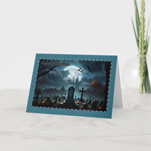Carte de Halloween de cimetière effrayant sous la  (Devant)