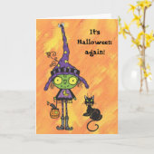 Carte de Halloween de sorcière et de chat noir (Fleur jaune)