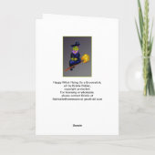 Carte de Halloween de sorcière heureuse volant sur (Dos)