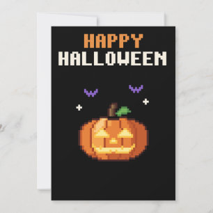 Carte de Halloween en pixel art de citrouille lumi