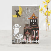 CARTE de Halloween hantée par fantômes de Chambre (Fleur jaune)