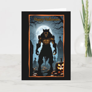 Carte de Halloween : loup-garou dans un cimetière