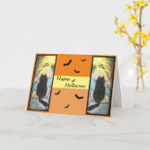 Carte de Halloween pleine lune de chat noir (Fleur jaune)