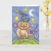 Carte de Halloween, porc, chat noir, citrouille, (Fleur jaune)