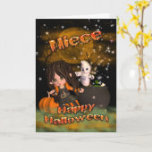 Carte de Halloween pour la nièce, des bonbons ou (Fleur jaune)