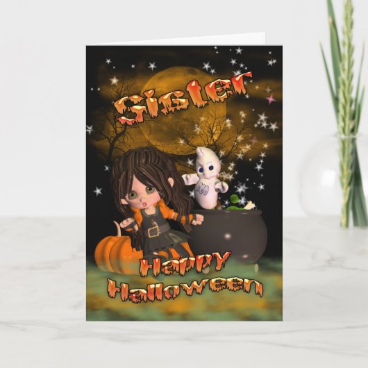 Carte de Halloween pour la soeur, des bonbons ou (Devant)