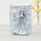 Carte de Halloween : Sorcière avec Chaton (Fleur jaune)