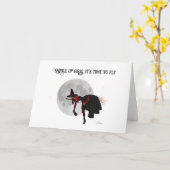 Carte de Halloween Sorcière Ivre sur Balai Volant (Fleur jaune)