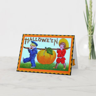 Carte de Halloween vintage Enfants et Gros Citroui