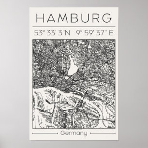 Carte de Hambourg Ville au Charbon Poster Minimal