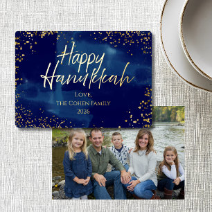 Carte de Hanukkah avec photo et feuille d'or sur f