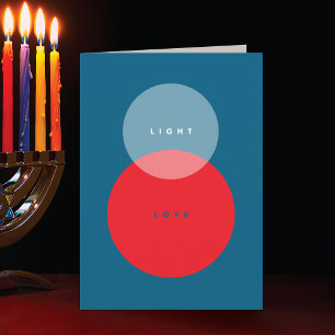 Carte de Hanukkah pliée rouge et bleue Modern Ligh