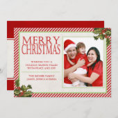 Carte de houx et de Noël de rayures (Devant / Derrière)
