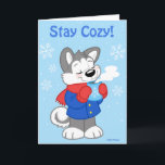 Carte de husky mignonne<br><div class="desc">Souhaitez à quelqu'un un joyeux temps des fêtes avec ce petit husky confortable,  emmitouflé avec son chocolat chaud.</div>