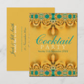 Carte de invitation de fête Exotique Or & Sarcelle (Devant / Derrière)
