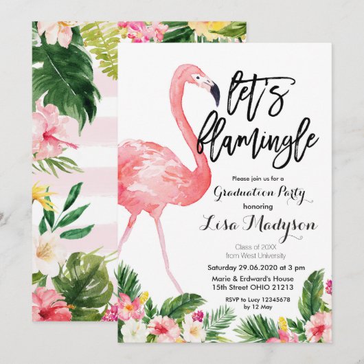 Carte de Invitation de la partie Flamant rose de d (Devant / Derrière)