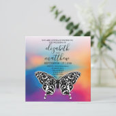 Carte de Invitation Élégante Papillon et Couleurs  (Debout devant)