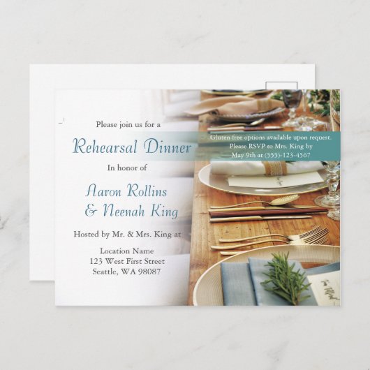 Carte de invitation élégante pour le dîner de répé (Devant / Derrière)