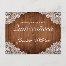 Carte de invitation Quinceañera en bois rustique e