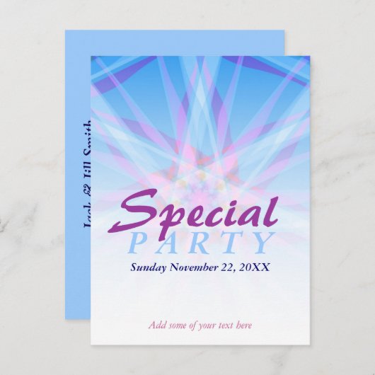 Carte de invitation spéciale pour une fête modèle (Devant / Derrière)