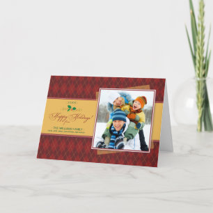 Carte de Jacquard d'hiver bonnes fêtes (rouge)