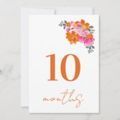 Carte de jalon de bébé rose et orange de 10 mois (Devant)