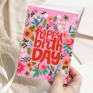 Carte de jardin floral rose pour joyeux anniversai