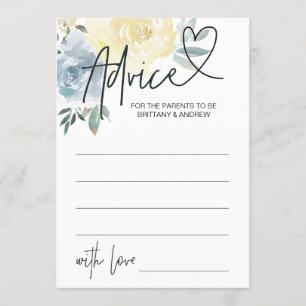 Carte de jeu avec conseils pour bébé bleu floral