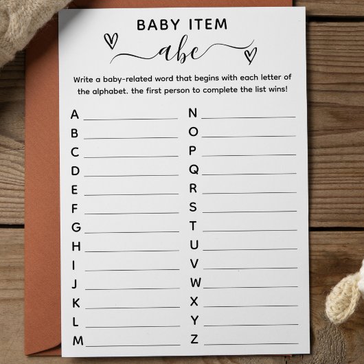 Carte de jeu baby shower Alphabet