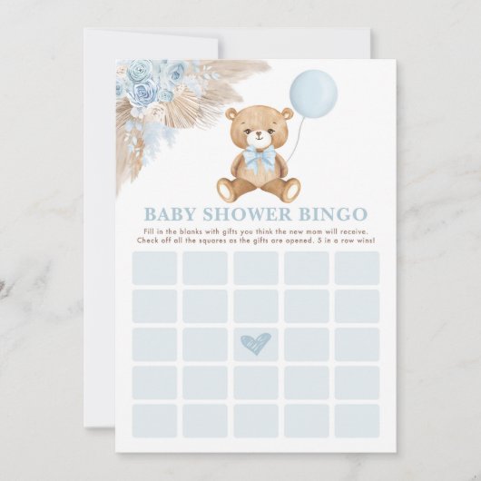 Carte de jeu Baby shower Bingo Bingo Boho Teddy Be (Devant)
