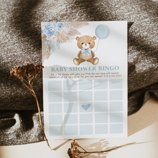 Carte de jeu Baby shower Bingo Bingo Boho Teddy Be