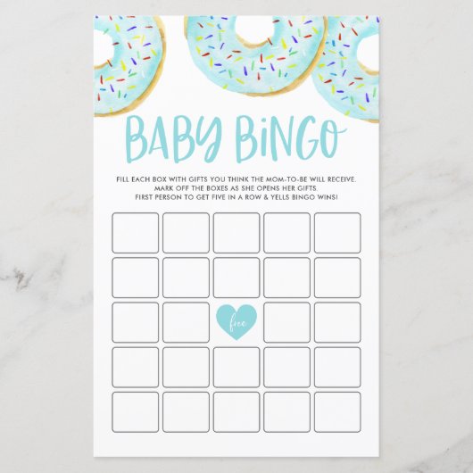 Carte de jeu Baby shower Bingo Donuts bleu (Devant)