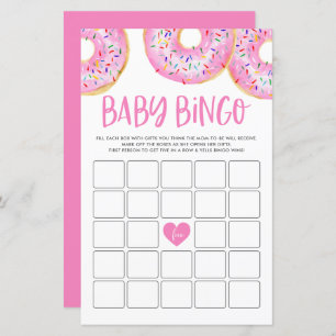 Carte de jeu Baby shower Bingo Donuts Rose