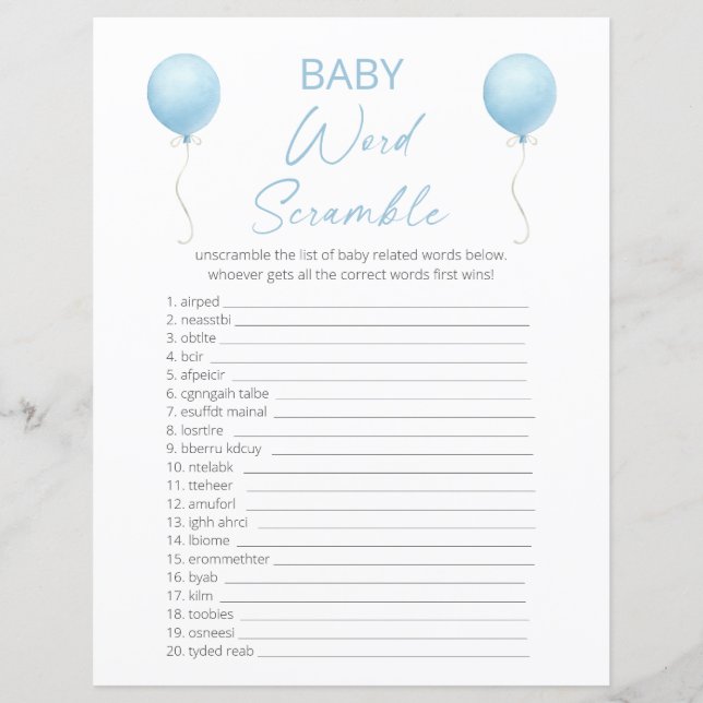 Carte de jeu Baby shower bleu double face (Devant)