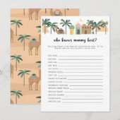 Carte de jeu Baby Shower dans le désert Qui connaî (Devant / Derrière)