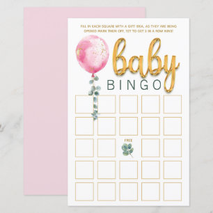 Carte de jeu Baby shower de bingo rose