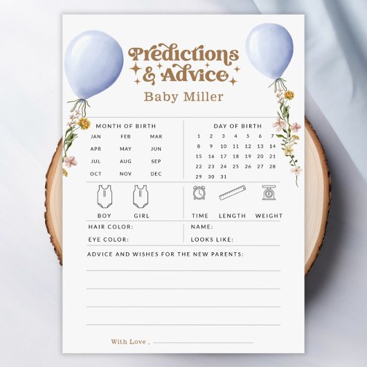 Carte de jeu Baby shower de prédictions et conseil