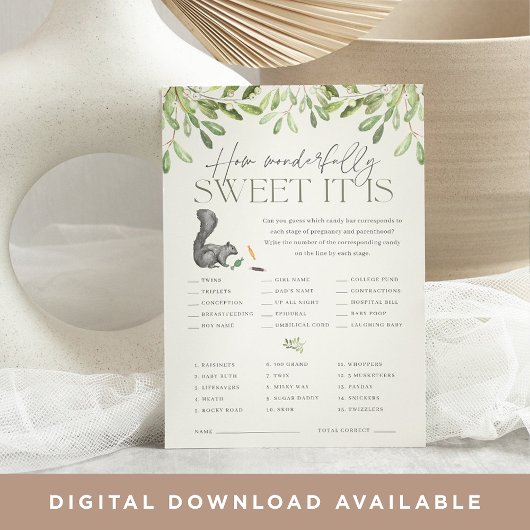 Carte de jeu Baby shower d'écureuil de bois