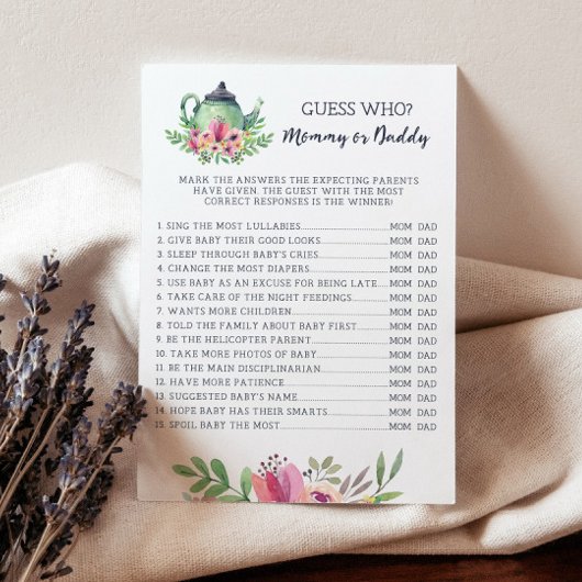 Carte de jeu baby shower maman ou papa