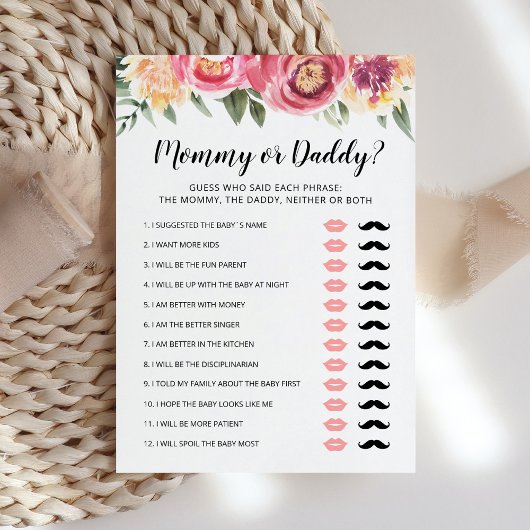 Carte de jeu Baby shower pour maman ou papa modifi
