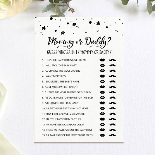 Carte de jeu Baby shower pour maman ou papa modifi